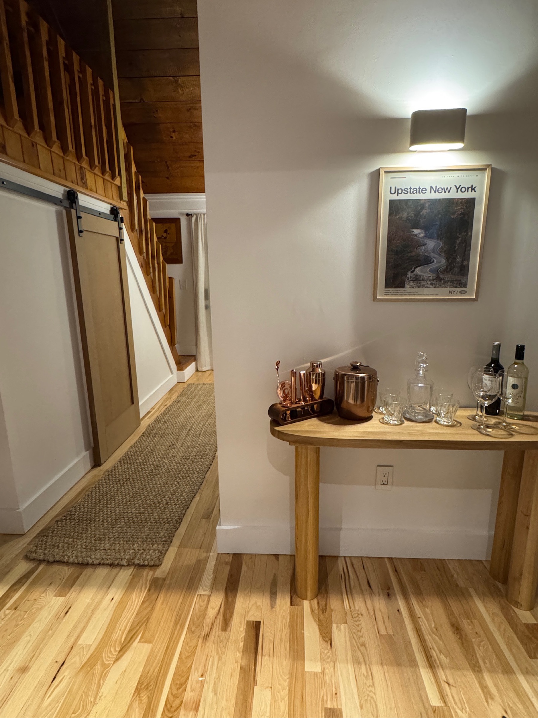 Bar cart and entryway