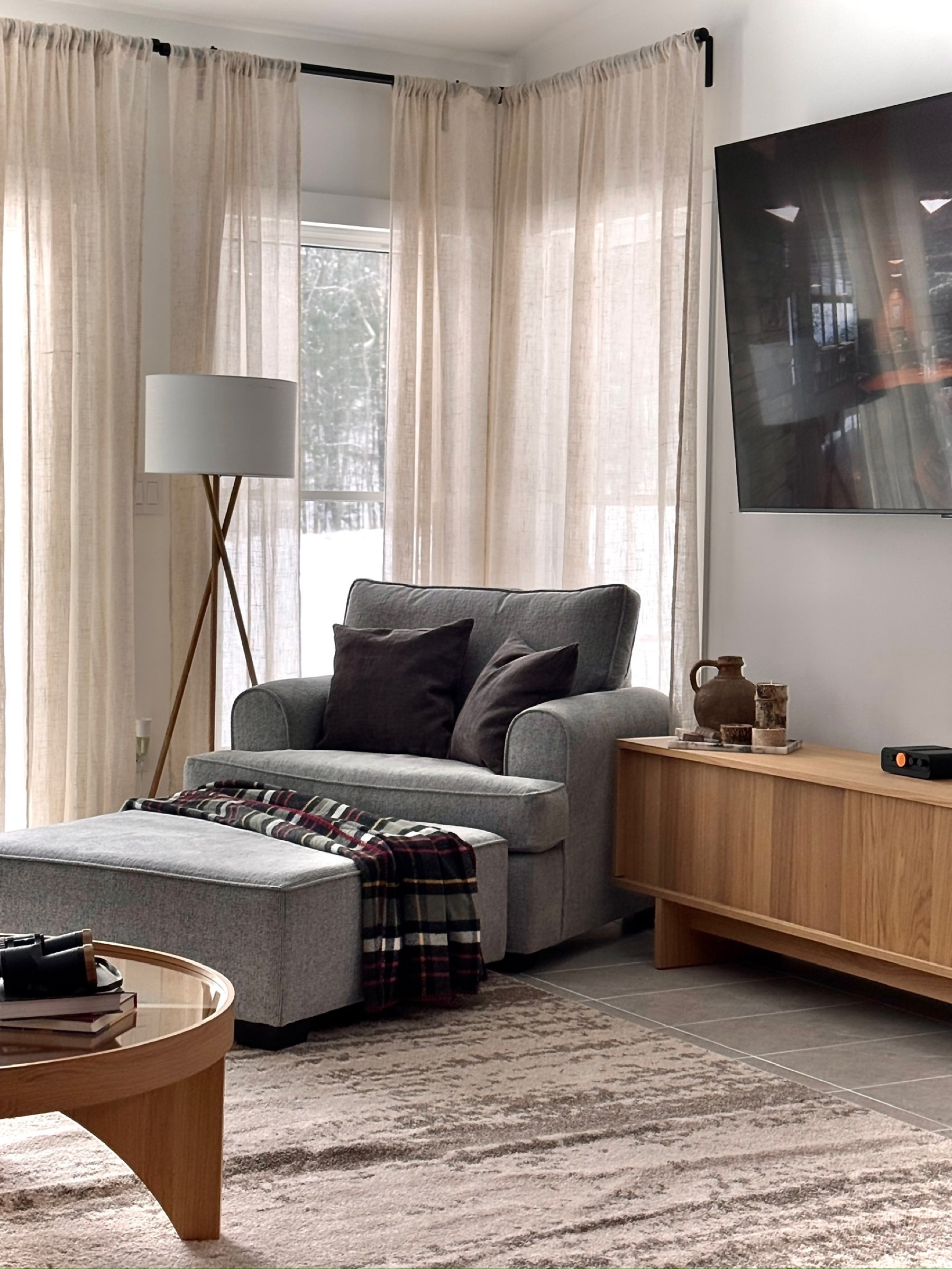 Living room armchair with winter views
